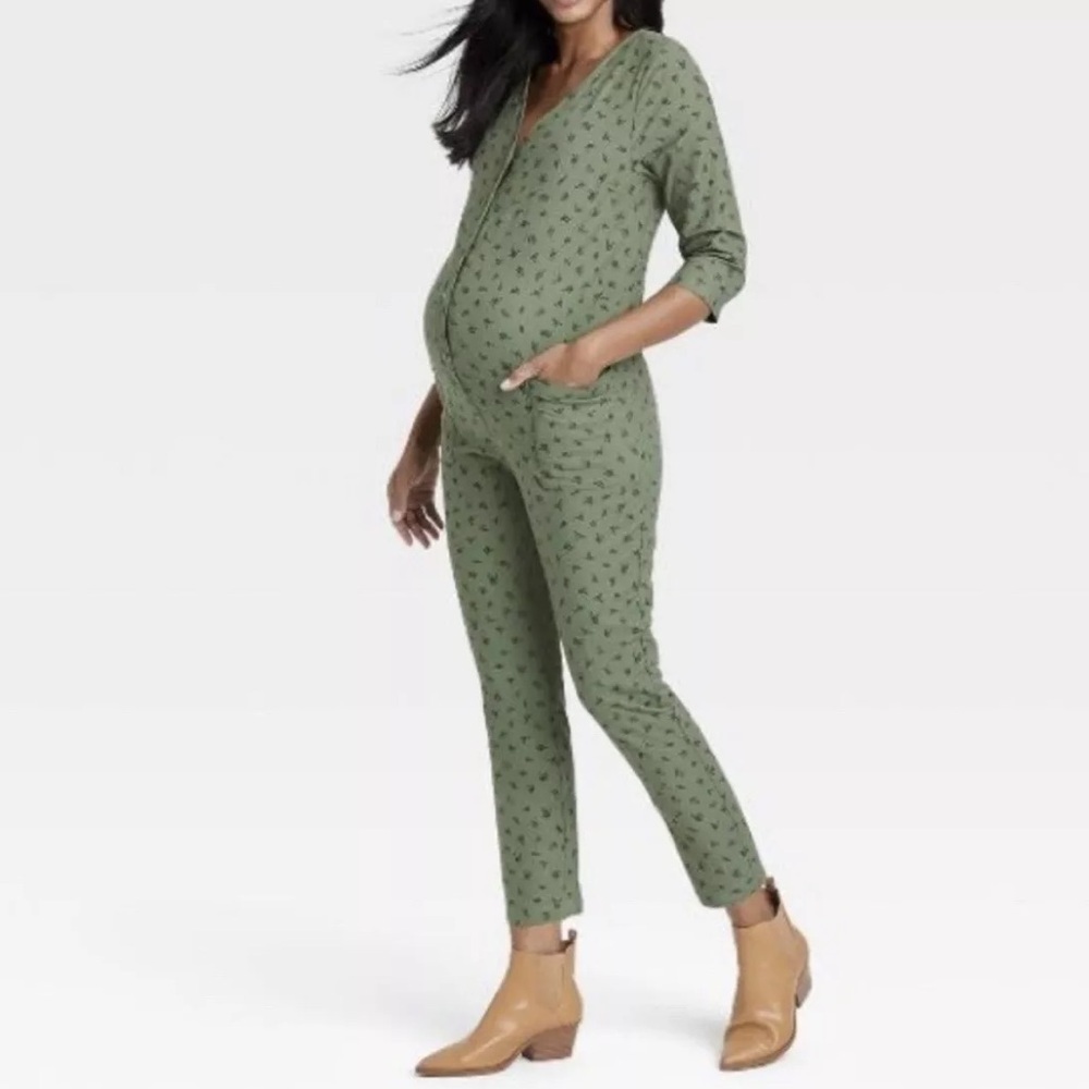 The‎ Nines by Hatch Maternity Green Floral Jumpsuit Size Large
